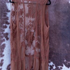 Mesh Duster with Embroidered Floral Accents